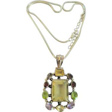 Vintage Handcrafted Pendant Semiprecious Stones i… - image 1