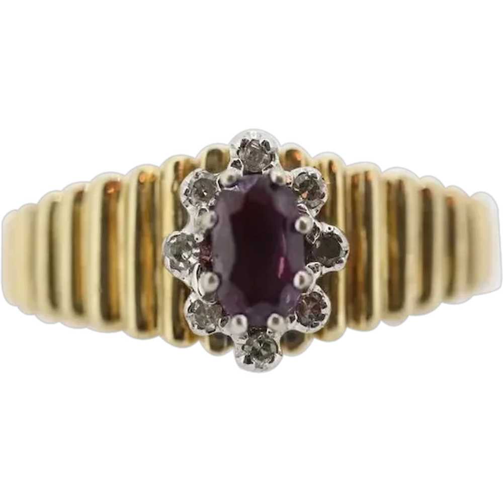 10k Ruby and Diamond HALO ring. 10k Yellow Gold R… - image 1