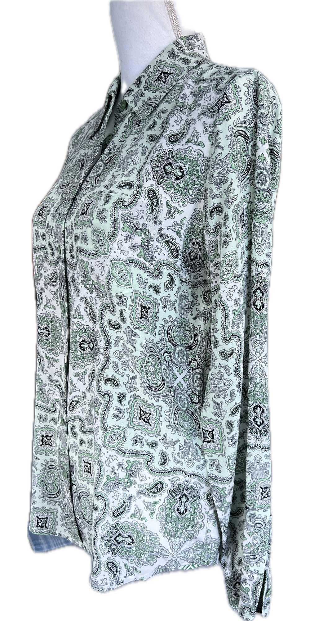 Equipment Mint Green and Black Paisley Silk Shirt… - image 4