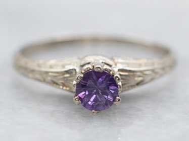 Yellow Gold Round Cut Purple Sapphire Solitaire R… - image 1