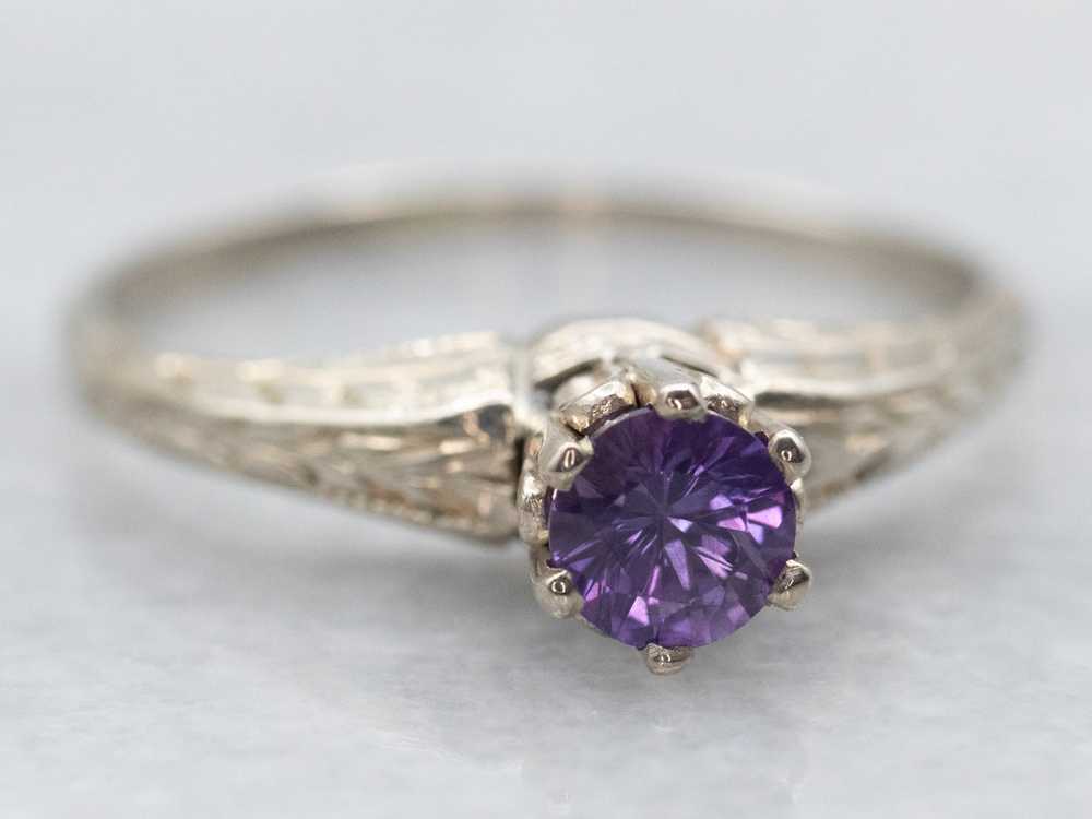 Yellow Gold Round Cut Purple Sapphire Solitaire R… - image 2