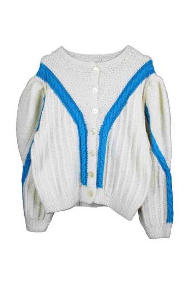 Knitted cardigan - White and turquoise cardigan Ha