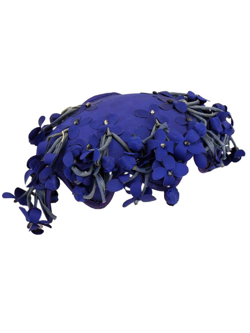 Deep Blue Floral Vintage Casque Hat - image 1