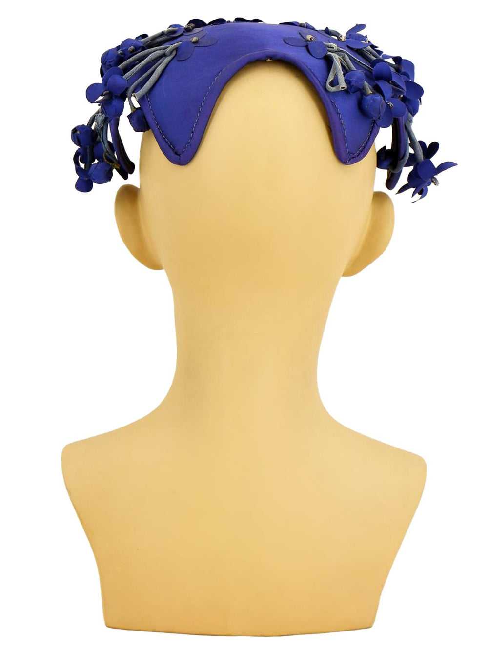 Deep Blue Floral Vintage Casque Hat - image 4