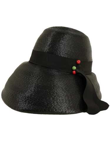 Vintage 1940s Glossy Black Straw Halo Hat - image 1