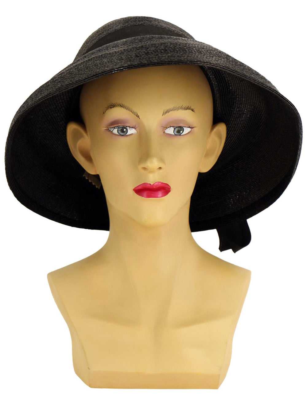 Vintage 1940s Glossy Black Straw Halo Hat - image 2