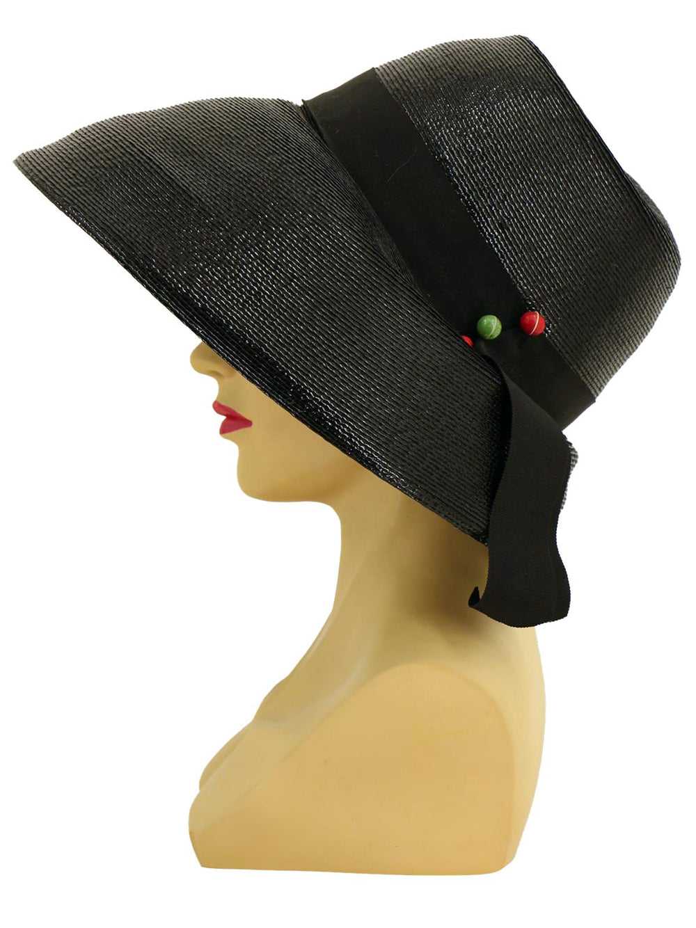 Vintage 1940s Glossy Black Straw Halo Hat - image 3