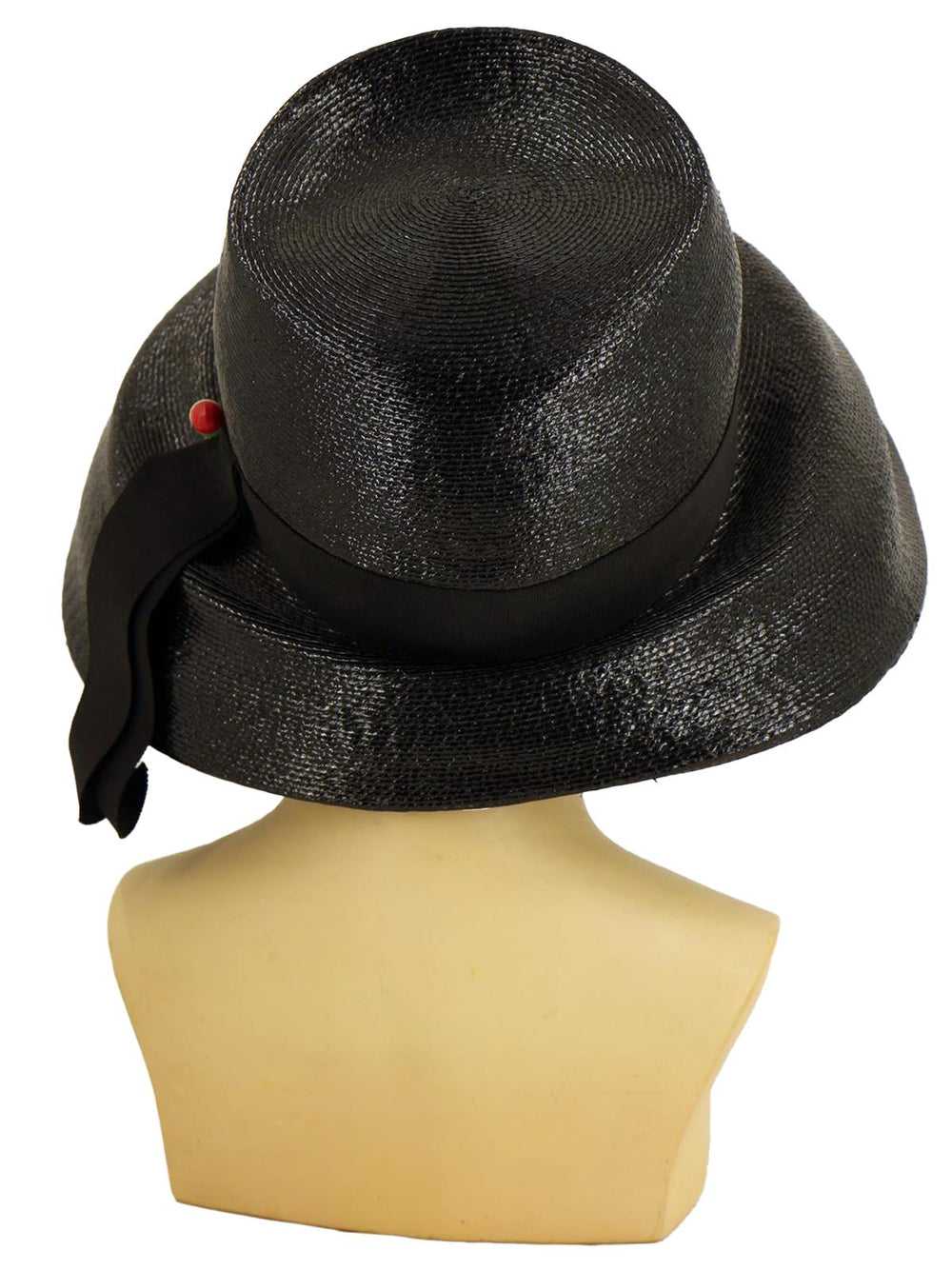 Vintage 1940s Glossy Black Straw Halo Hat - image 4