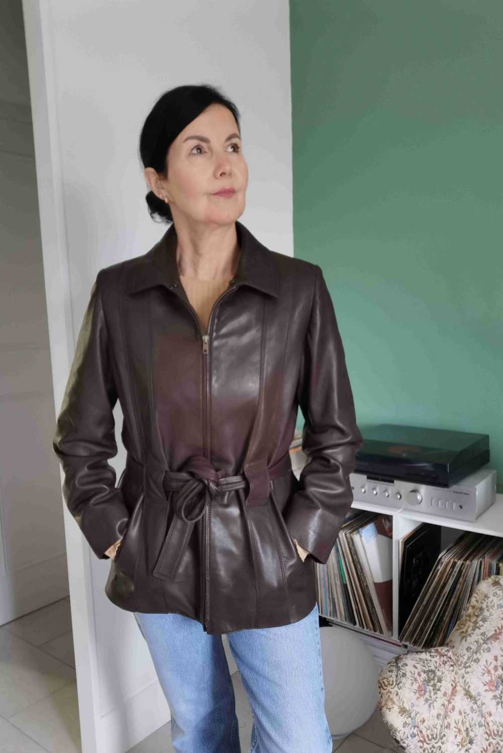 Leather safari jacket - Safari jacket in soft bro… - image 3