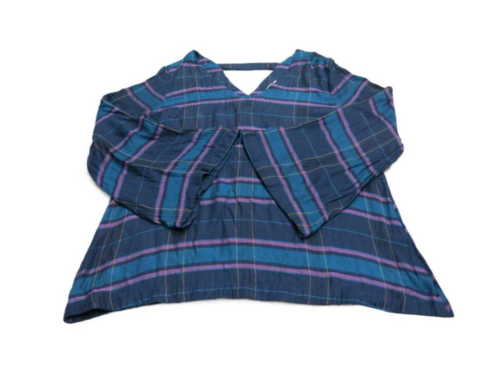 Loft Womens Blouse Top Bell Sleeves V Neck Plaid … - image 1