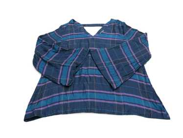 Loft Womens Blouse Top Bell Sleeves V Neck Plaid … - image 1