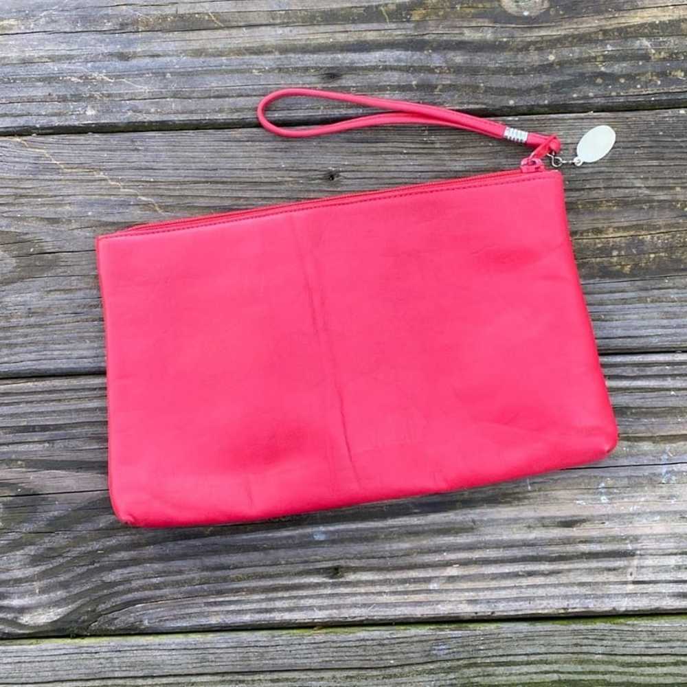 Etra vintage red genuine leather purse clutch wri… - image 4