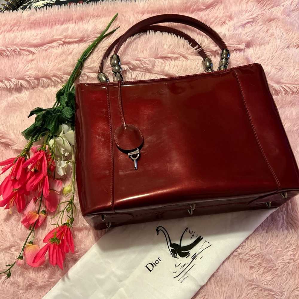 CHRISTIAN DIOR RASPBERRY PATENT LEATHER MED TOTE … - image 12