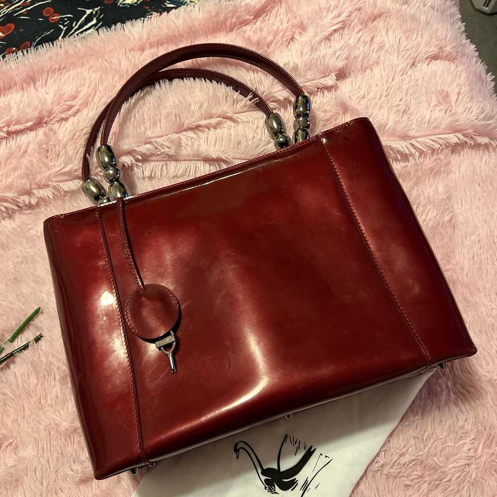 CHRISTIAN DIOR RASPBERRY PATENT LEATHER MED TOTE … - image 2