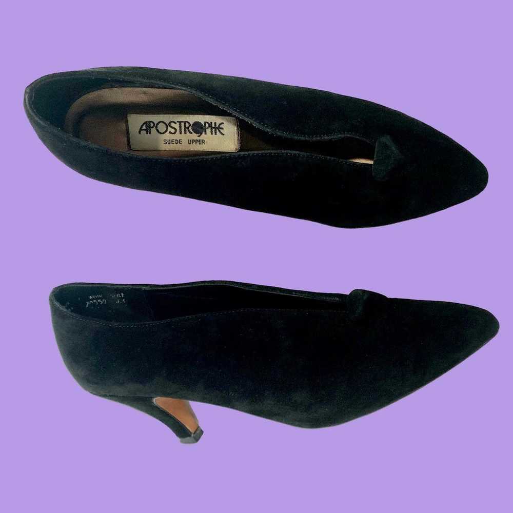 90s Apostrophe Black Suede Avant Gardé Pumps w Ge… - image 1