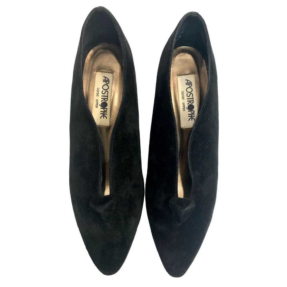 90s Apostrophe Black Suede Avant Gardé Pumps w Ge… - image 2