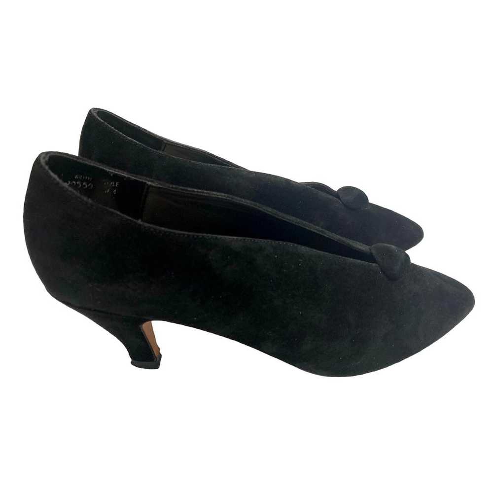 90s Apostrophe Black Suede Avant Gardé Pumps w Ge… - image 6