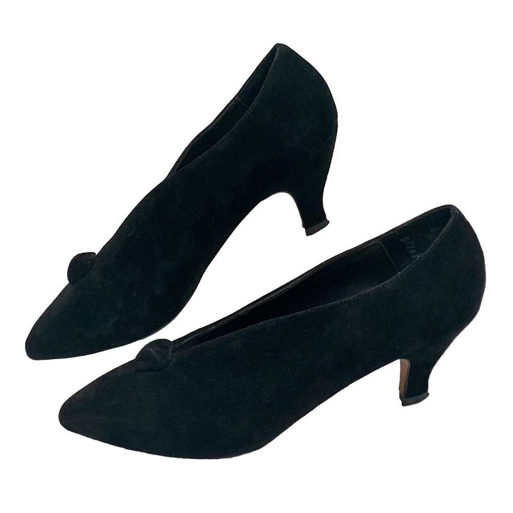 90s Apostrophe Black Suede Avant Gardé Pumps w Ge… - image 8