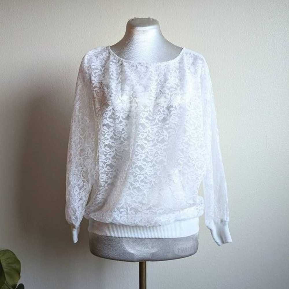 Vintage 70s White Sheer Lace Oversized Long Sleev… - image 3