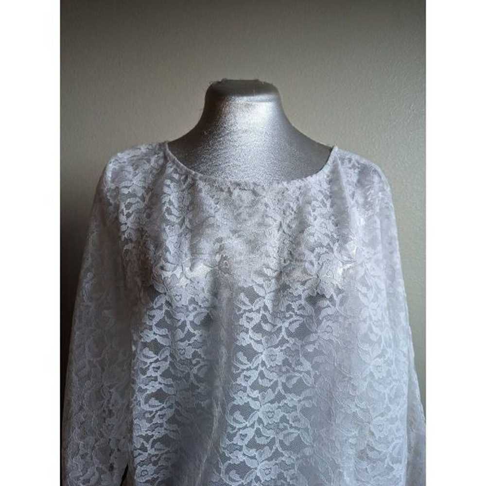 Vintage 70s White Sheer Lace Oversized Long Sleev… - image 4