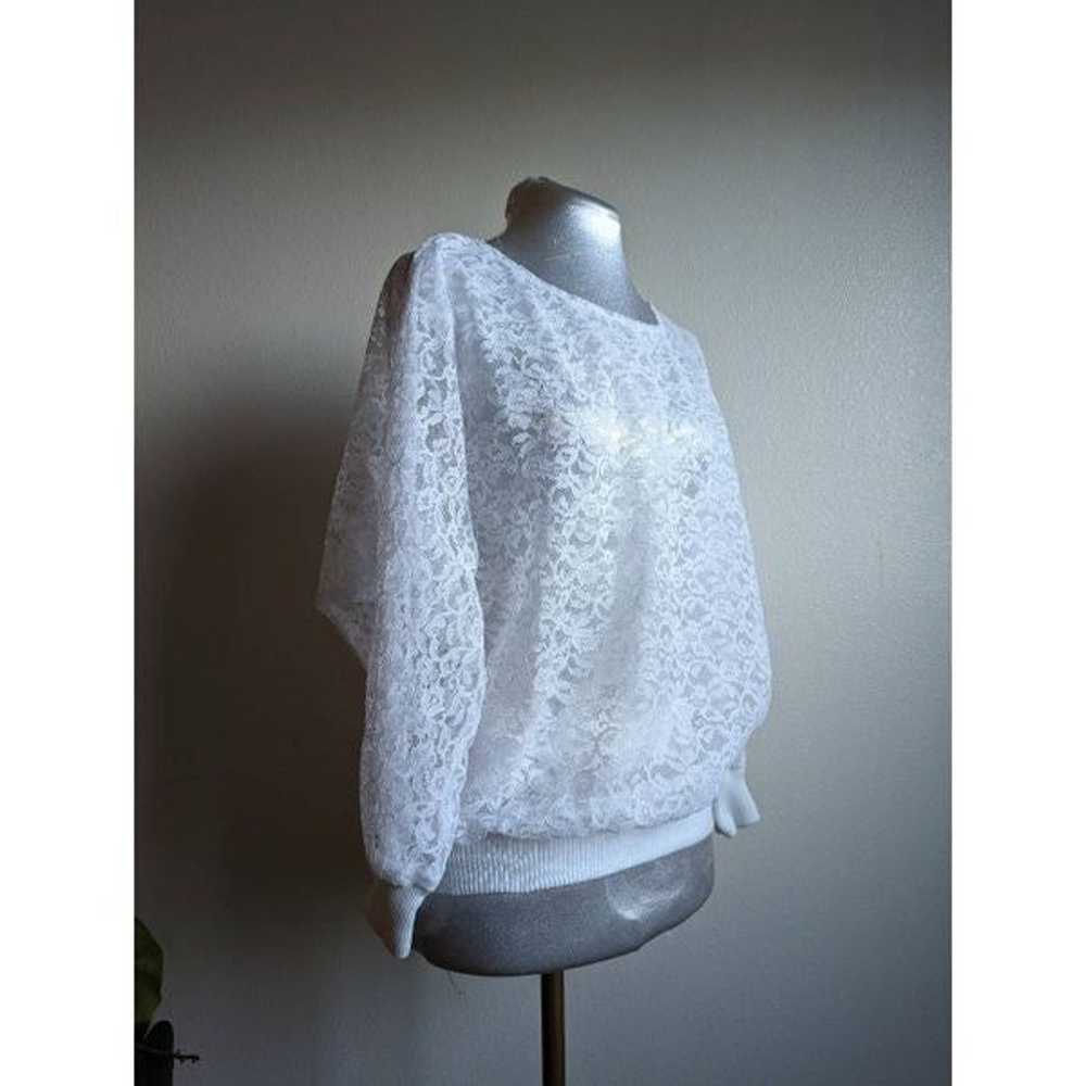 Vintage 70s White Sheer Lace Oversized Long Sleev… - image 6