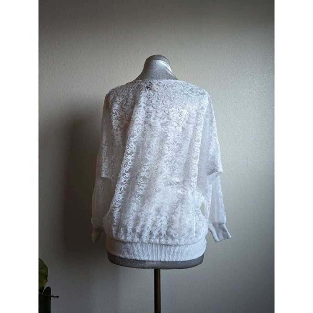 Vintage 70s White Sheer Lace Oversized Long Sleev… - image 7