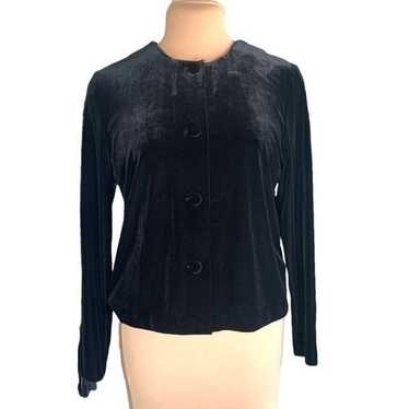 Vintage Talbots Top Black Velvet Button Up Long S… - image 1