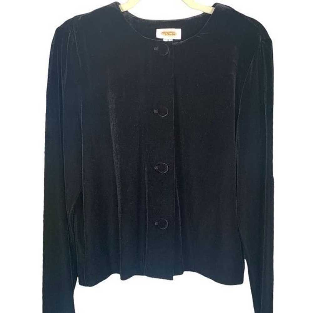 Vintage Talbots Top Black Velvet Button Up Long S… - image 6