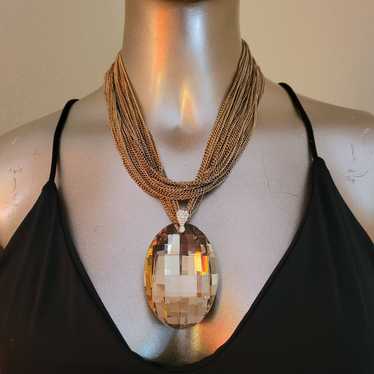 Vintage Large Faceted Champagne Crystal on Layere… - image 1