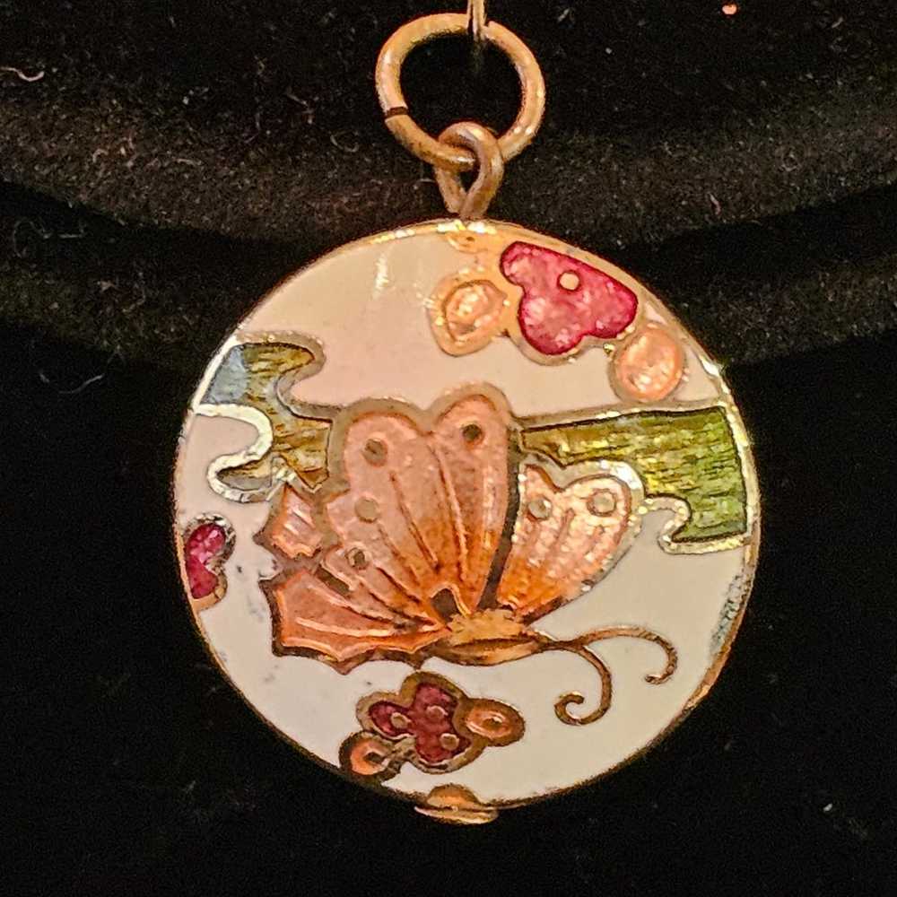 VTG Cloisonne Enameled Gold Tone Floral Butterfly… - image 1