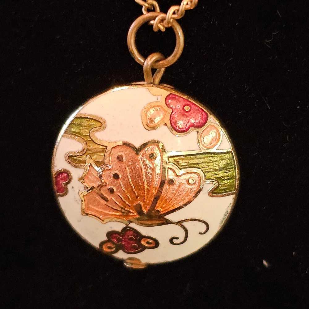 VTG Cloisonne Enameled Gold Tone Floral Butterfly… - image 4