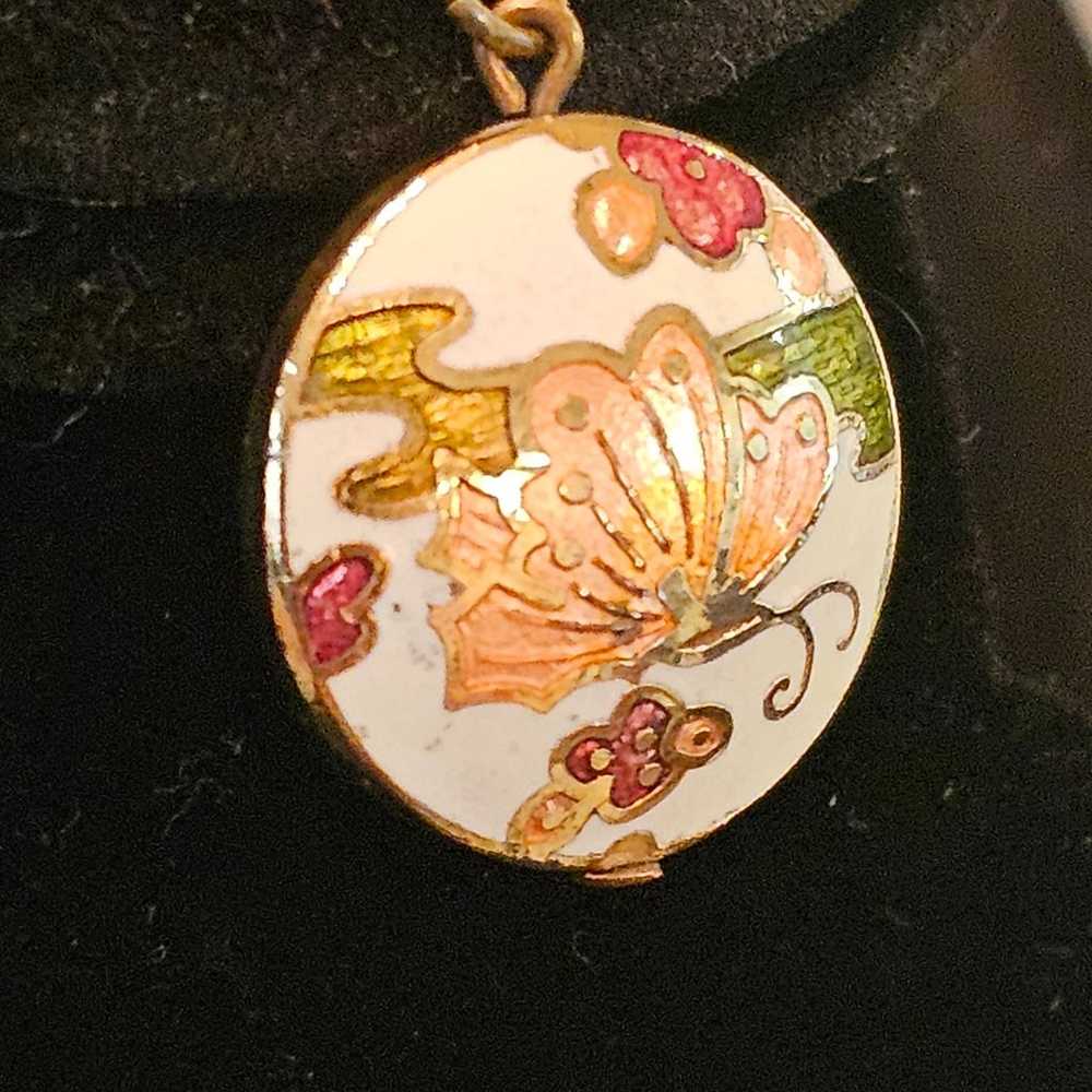 VTG Cloisonne Enameled Gold Tone Floral Butterfly… - image 8
