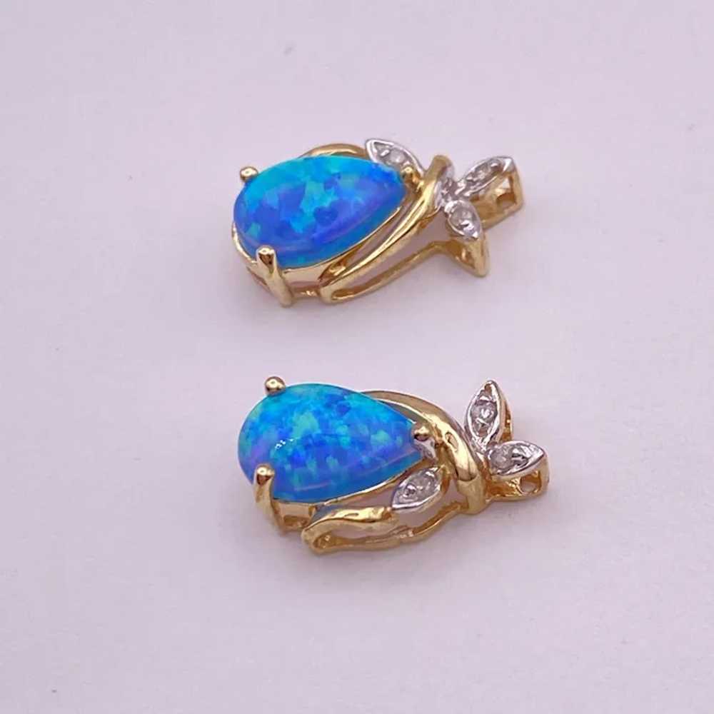 Created Opal and Diamond Earrings 10K Gold - image 2