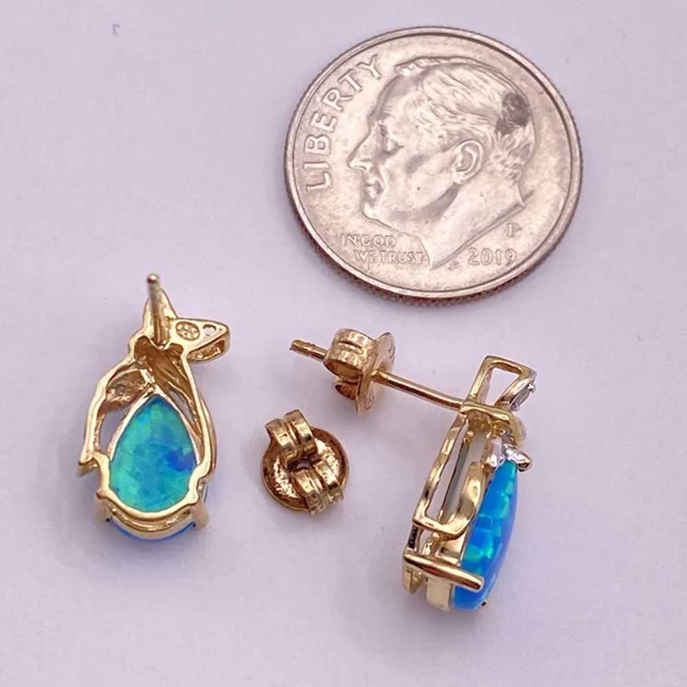 Created Opal and Diamond Earrings 10K Gold - image 3