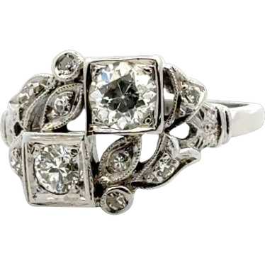 Art Deco Diamond 14 Karat White Gold Bypass Ring - image 1