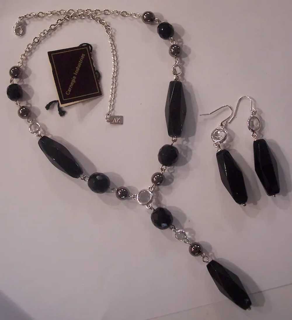 Ann Klein Black Glass & Bezel Crystal Necklace & … - image 2