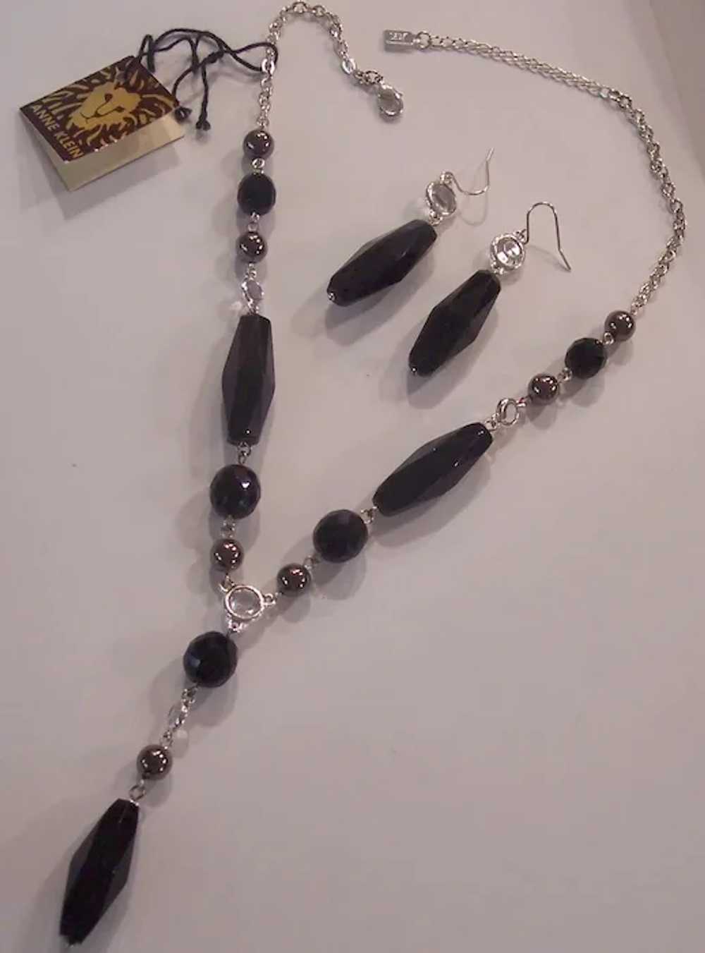 Ann Klein Black Glass & Bezel Crystal Necklace & … - image 3