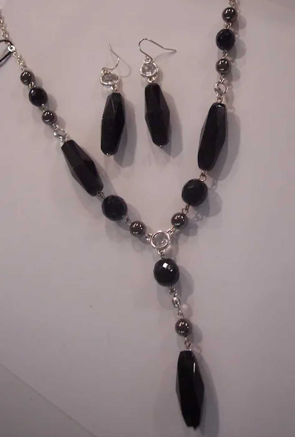 Ann Klein Black Glass & Bezel Crystal Necklace & … - image 4