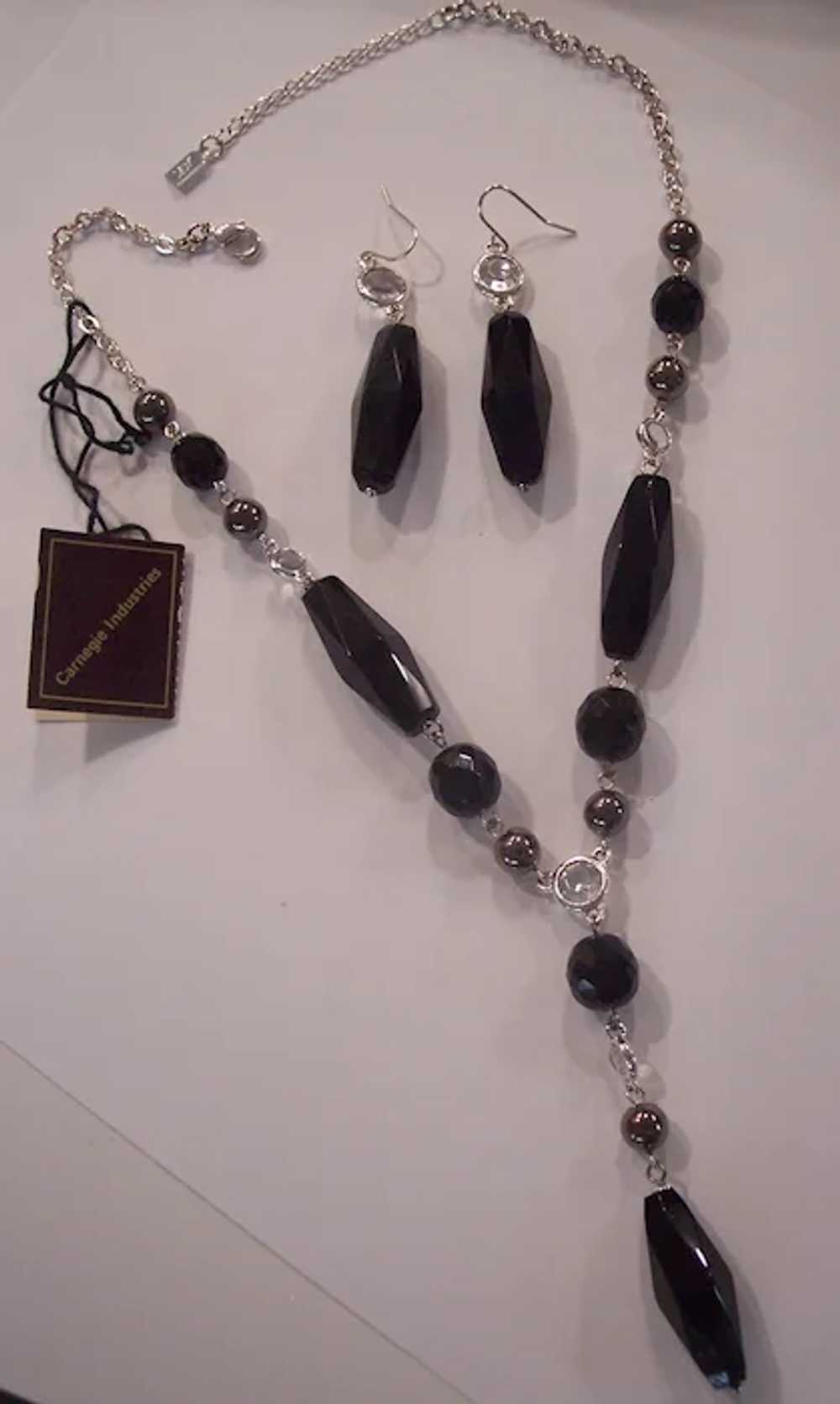 Ann Klein Black Glass & Bezel Crystal Necklace & … - image 5