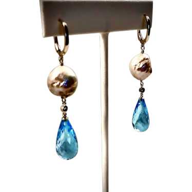 Pearl and blue topaz earrings - image 1