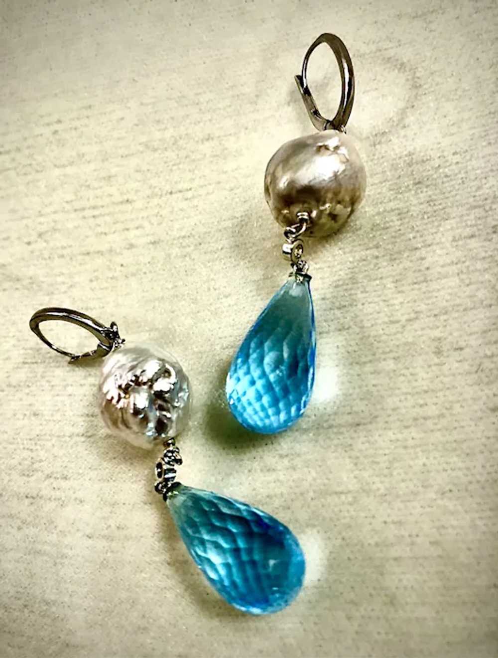Pearl and blue topaz earrings - image 3