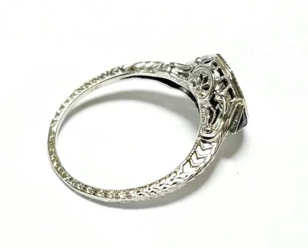 18K Art Deco Diamond & Sapphire Ring 1/2 CT ca 19… - image 3