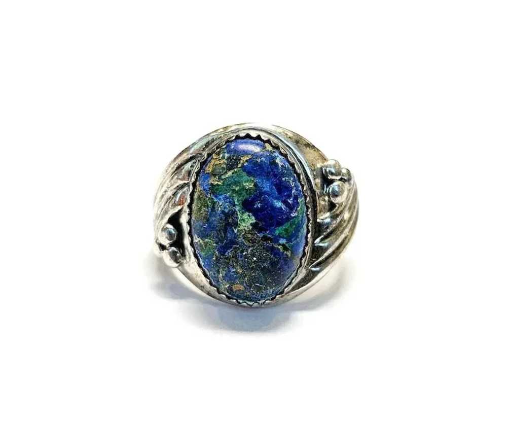 Mens Azurite Malachite Ring Sterling Signet Caboc… - image 2