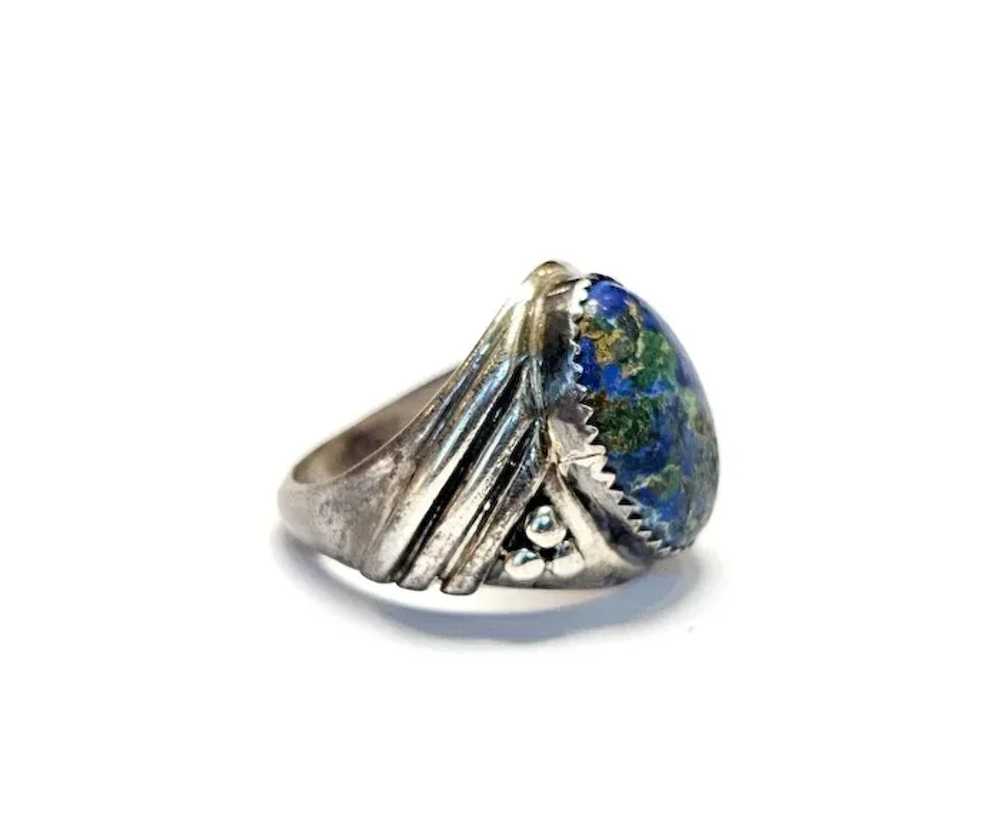 Mens Azurite Malachite Ring Sterling Signet Caboc… - image 3