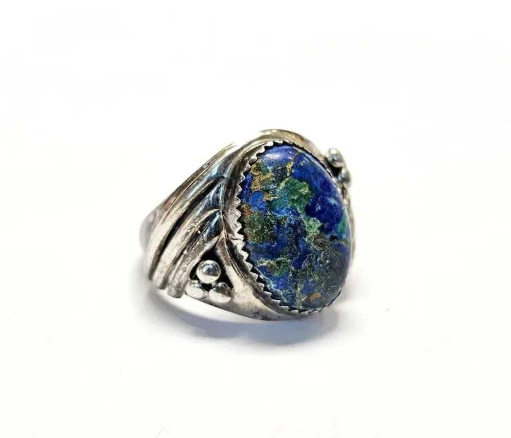 Mens Azurite Malachite Ring Sterling Signet Caboc… - image 5