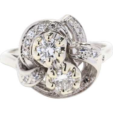 Retro 0.62ctw Diamond Toi et Moi Ring, 14K White … - image 1