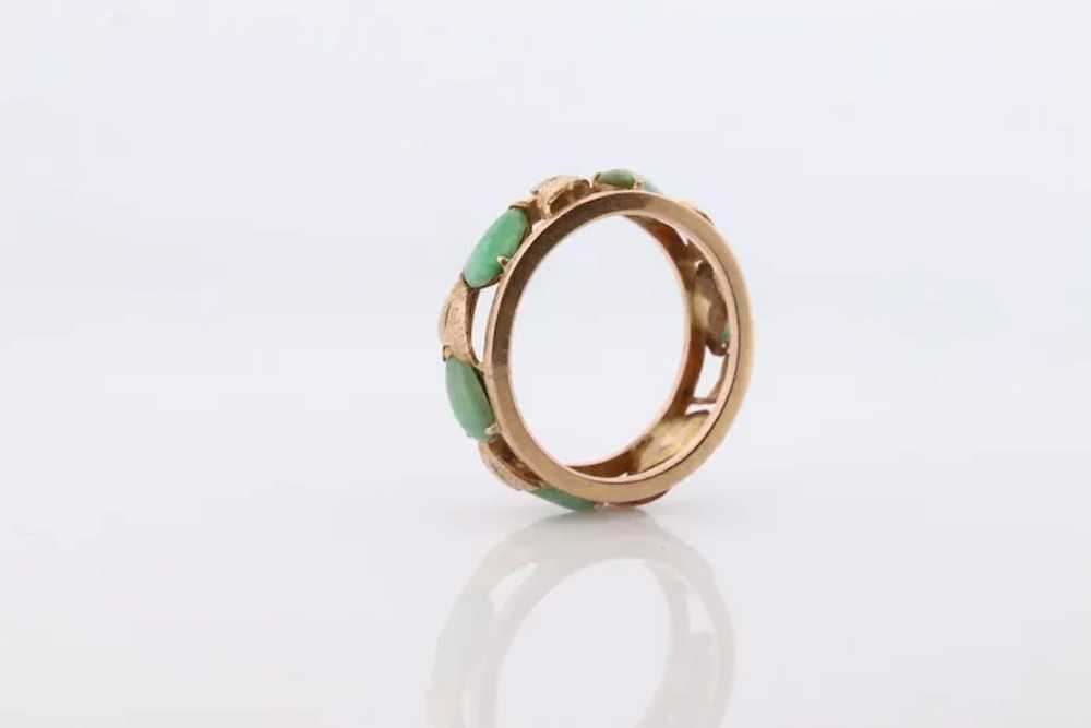 14k Green White Jade cabochon ring. Apple translu… - image 4