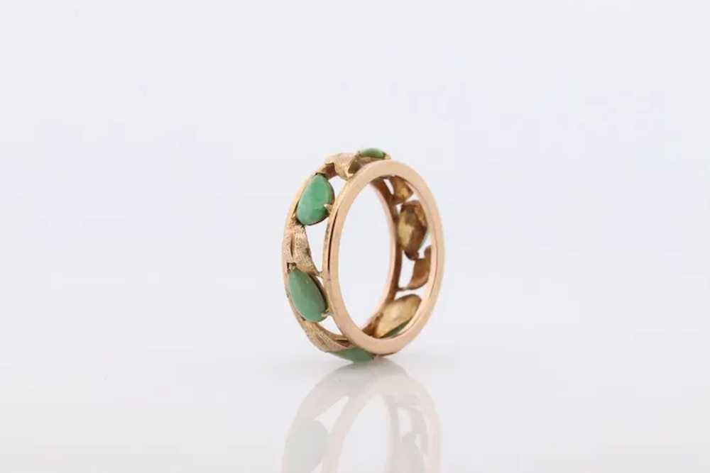 14k Green White Jade cabochon ring. Apple translu… - image 5
