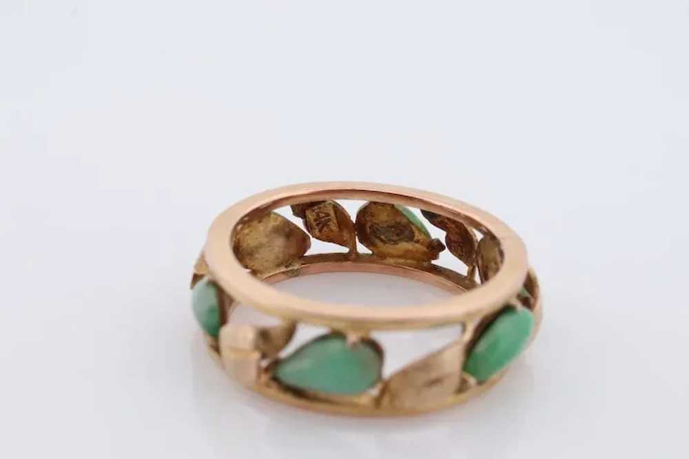 14k Green White Jade cabochon ring. Apple translu… - image 6