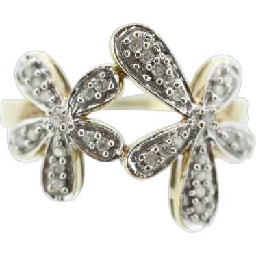 10k Flower Blossom Diamond Set Cocktail ring. Dai… - image 1
